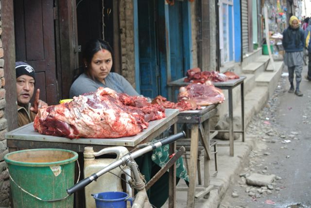 Buffalo (not cow) meat for sale on Katmandu street