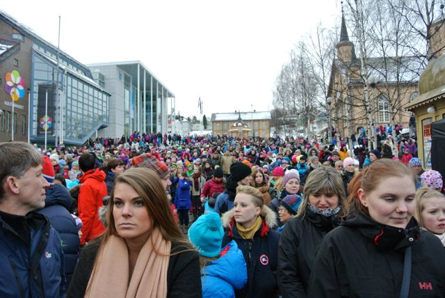 Concert audience at the free outdoor concert in Tromso located in the far north