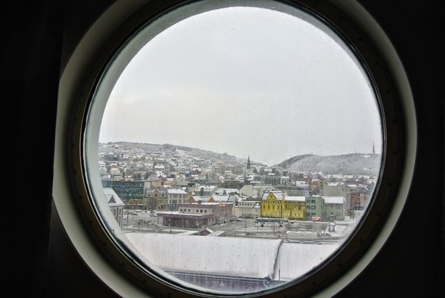 Our cabin has a wonderful large porthole window.